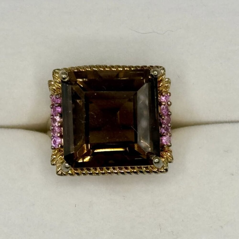 Smoky Quartz and Ruby 925 sterling silver Ring size 7
